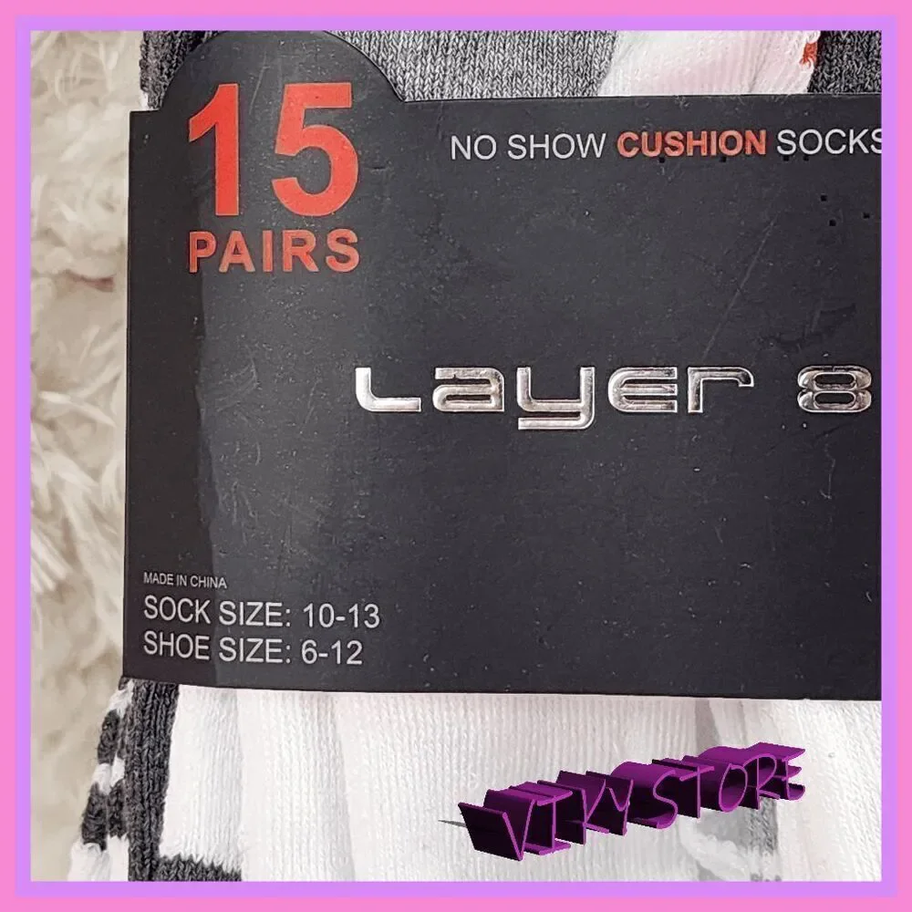💕 NWT Layer 8 No Show Cushion Socks 15 Pairs Comfort Fit #7175 💕